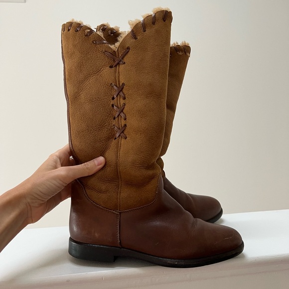 Bally Vintage Tan Shearling Leather Mid Calf Boots - Picture 1 of 15